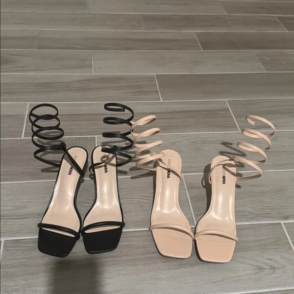 Black & Nude Strappy Heels - Picture 1 of 5